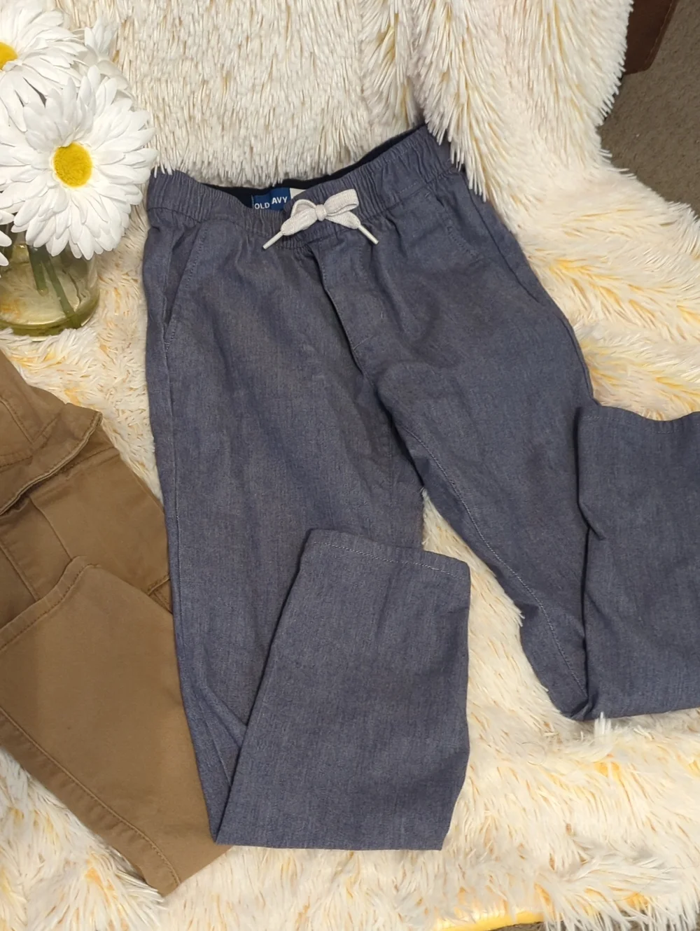 👖🤎💙Old Navy Slim Taper Drawstring Pants in Tan and Blue🤎💙👖